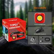 Load image into Gallery viewer, TOPEX 1000 Lumens Magnetic Base Rechargeable Work Light with 7 Light Modes &amp; 10 Hours Runtime, IP64 Waterproof &amp; Headlight, Detachable Head Lamp