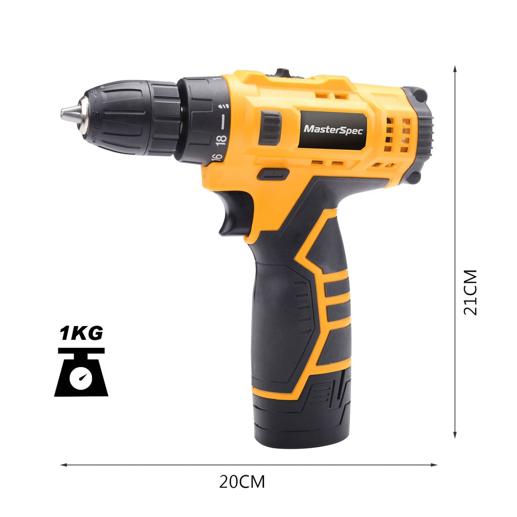 MasterSpec 12V Cordless Drill Driver Screwdriver Accessories W/2 Batteries