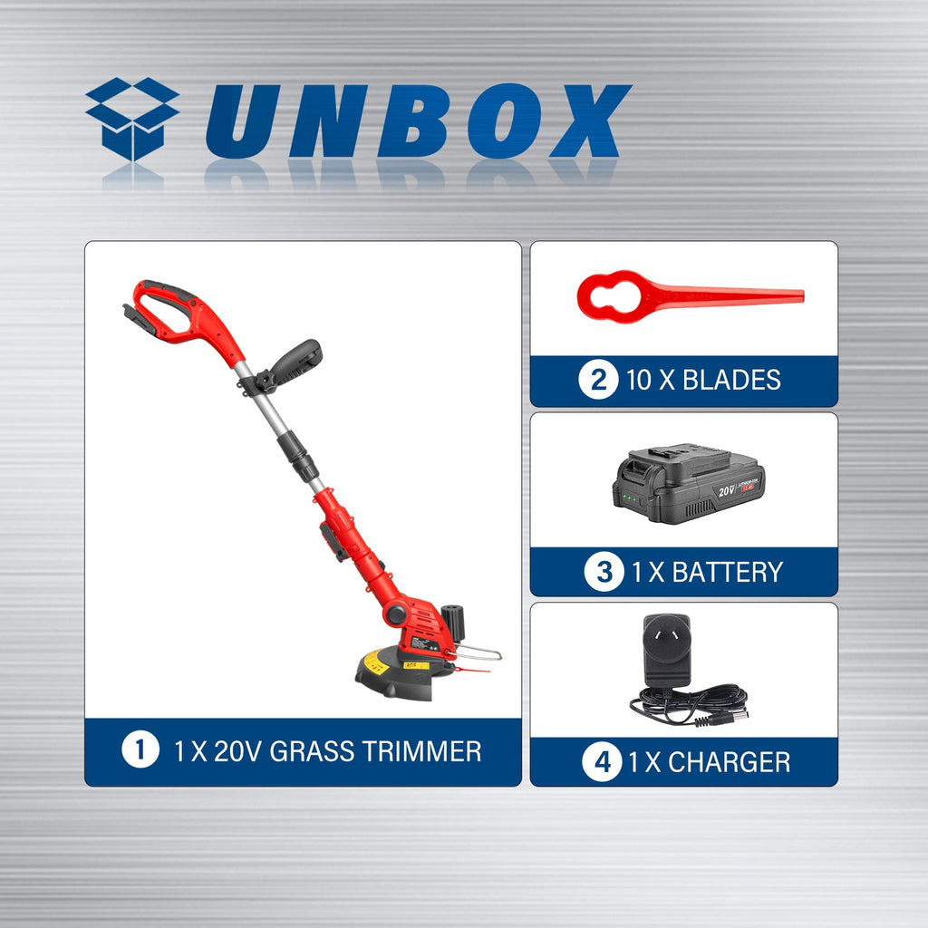 TOPEX 20V Cordless Lawn Grass Line Trimmer 2 in 1 Whipper Snipper with 10 Blades