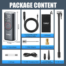 Load image into Gallery viewer, TOPEX 12V Car Tyre Inflator Portable Air Compressor Cordless Air Pump 150PSI Air Pump Dual Power Electric Tyre Pump for Car/ Motorcycle/ Bike/ Ball/ Custom
