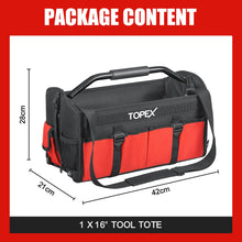 Load image into Gallery viewer, TOPEX 16 Inch Tool Bag, Multi-pocket Tool Organiser, High Bearing Wide Mouth Tool Tote Bag with Adjustable Shoulder Strap, Foldable, Rotatable Steel Handle