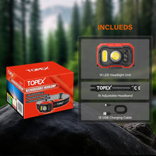 Load image into Gallery viewer, TOPEX Headlamp Rechargeable Head Torch, 1000 Lumens Waterproof LED Headlight with Red Lights, 11 Light Modes, Motion Sensor Control for Camping, Hiking, Outdoor