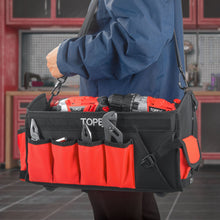 Load image into Gallery viewer, TOPEX 16 Inch Tool Bag, Multi-pocket Tool Organiser, High Bearing Wide Mouth Tool Tote Bag with Adjustable Shoulder Strap, Foldable, Rotatable Steel Handle