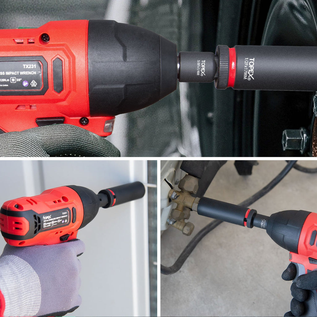 TOPEX 7-piece socket adaptor set 1/4" 3/8" and 1/2" universal joint socket adaptor