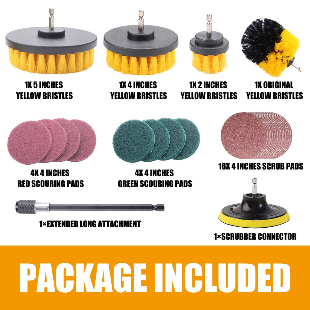 MasterSpec 30 PCS Drill Brush Scrub Pads & Sponge Scrubber Drill Brush Kit with Extend Holder