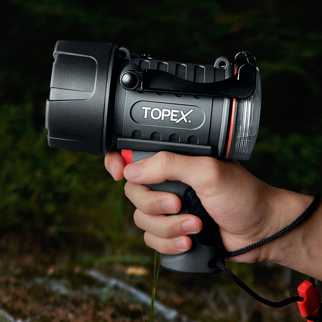 TOPEX Rechargeable Spotlight with 1000 Lumen Cree LED, IP67 Waterproof Handheld Flashlight Searchlight with Detachable Red Light Filter
