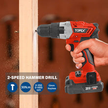Load image into Gallery viewer, TOPEX 20V Lithium-Ion Cordless Drill Driver Impact Hammer drill w/ Battery Charger