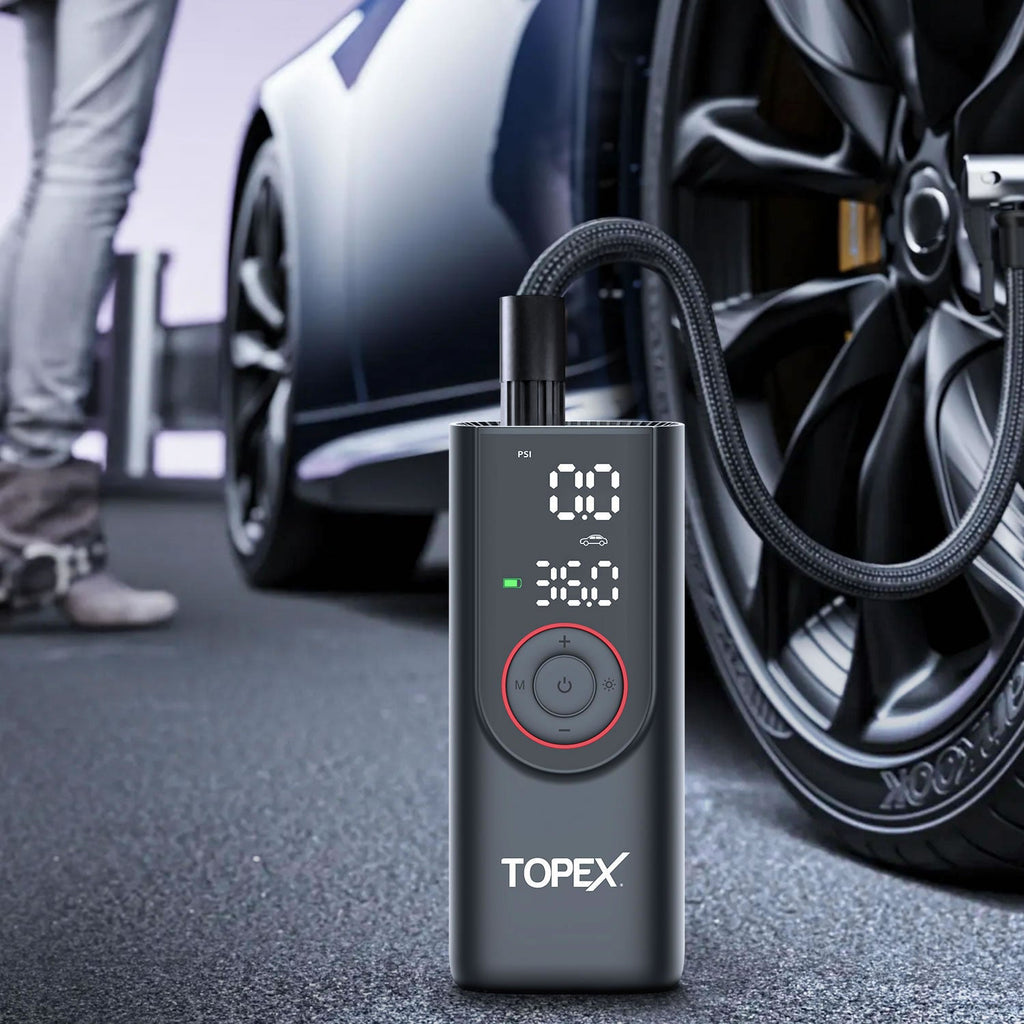 TOPEX 12V Car Tyre Inflator Portable Air Compressor Cordless Air Pump 150PSI Air Pump Dual Power Electric Tyre Pump for Car/ Motorcycle/ Bike/ Ball/ Custom