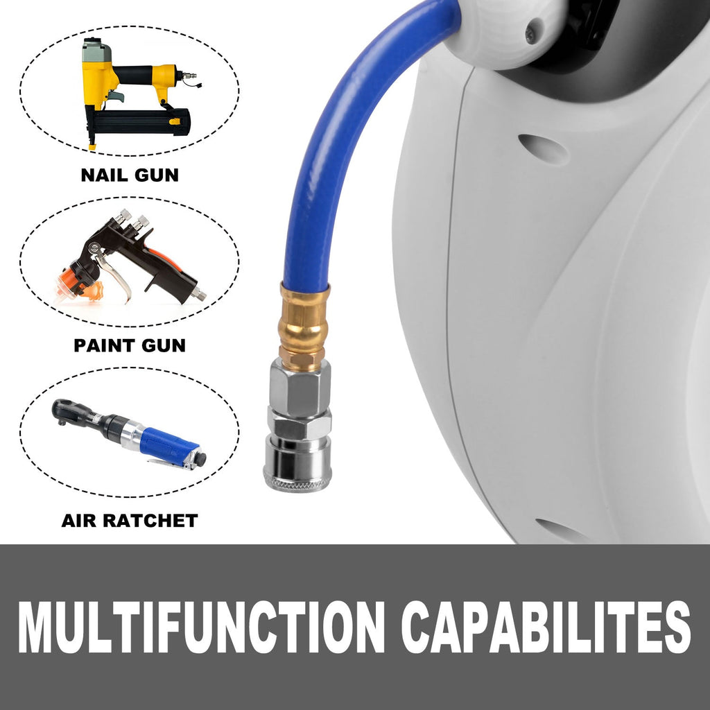 TOPEX 20M Air Hose Reel, 15 Bar Max Retractable Garden Hose Reel, Wall Mounted Air Compressor Hose Reel with Quick Coupling, Auto Rewind, Any Position Stop