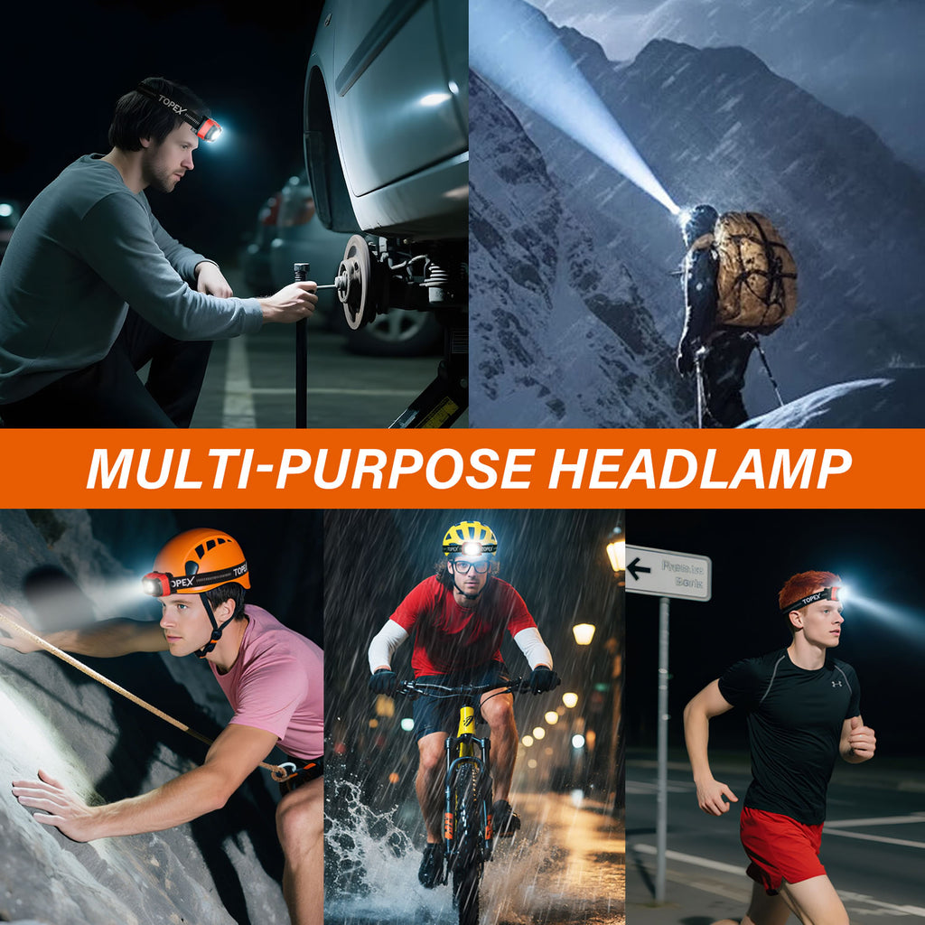 TOPEX Headlamp Rechargeable Head Torch, 1000 Lumens Waterproof LED Headlight with Red Lights, 11 Light Modes, Motion Sensor Control for Camping, Hiking, Outdoor
