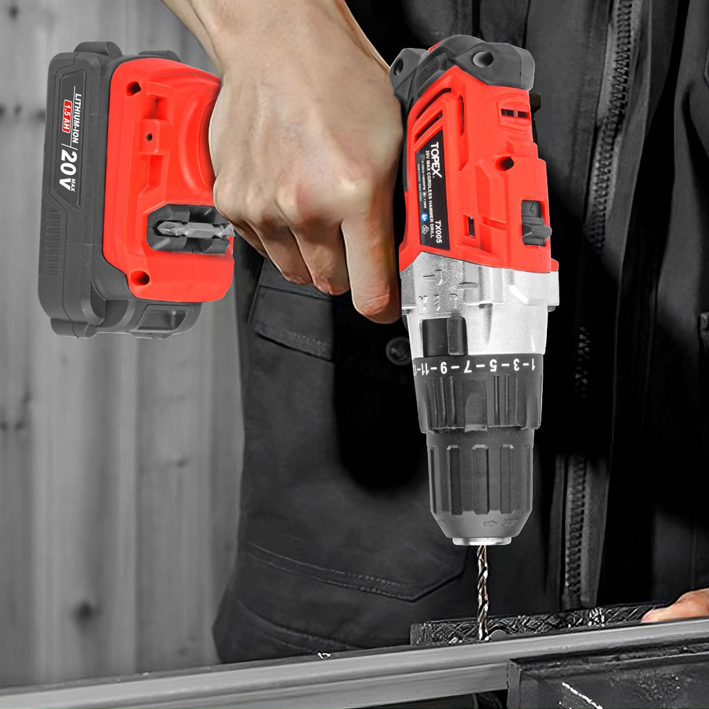 TOPEX 20V Cordless Combo Kit Hammer Drill & Impact Driver w/ Fast Charger