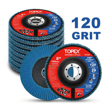 Load image into Gallery viewer, TOPEX 125mm Zirconia Flap Disc, 120 Grit, 10Pack