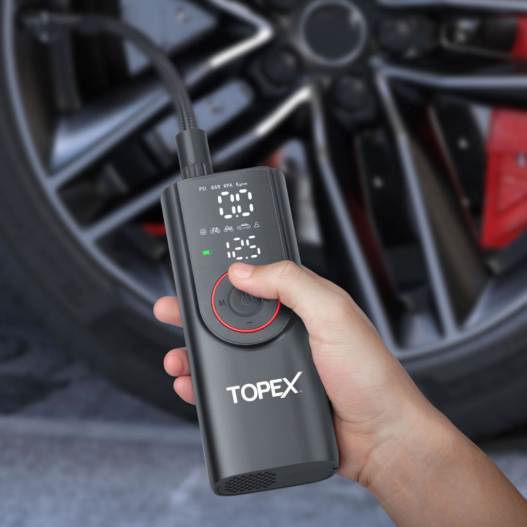 TOPEX 12V Car Tyre Inflator Portable Air Compressor Cordless Air Pump 150PSI Air Pump Dual Power Electric Tyre Pump for Car/ Motorcycle/ Bike/ Ball/ Custom