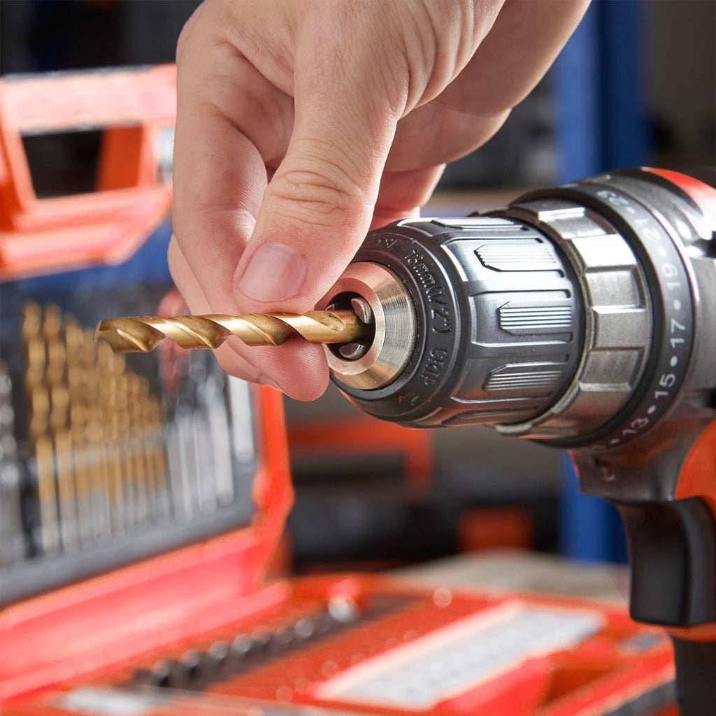 TOPEX 128 Piece Drill Bit Set HSS Titanium Drill & Screwdriver Bit Set with Case