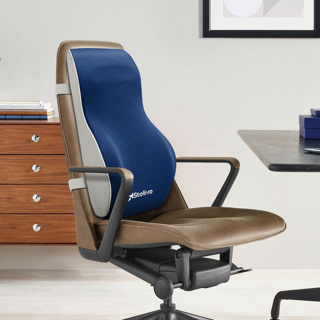 Stelive Ergonomic Back Cushion Lumbar Support Cushion Memory Foam Back Support Orthopedic Backrest Support Pillow w/ Adjustable Straps