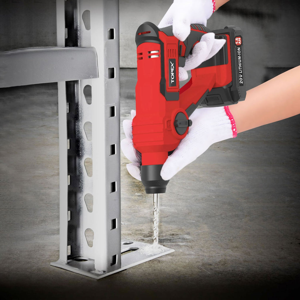 TOPEX 20V Max Lithium Cordless Rotary Hammer Drill Kit w/Battery Charger Bits