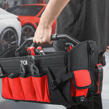 Load image into Gallery viewer, TOPEX 16 Inch Tool Bag, Multi-pocket Tool Organiser, High Bearing Wide Mouth Tool Tote Bag with Adjustable Shoulder Strap, Foldable, Rotatable Steel Handle