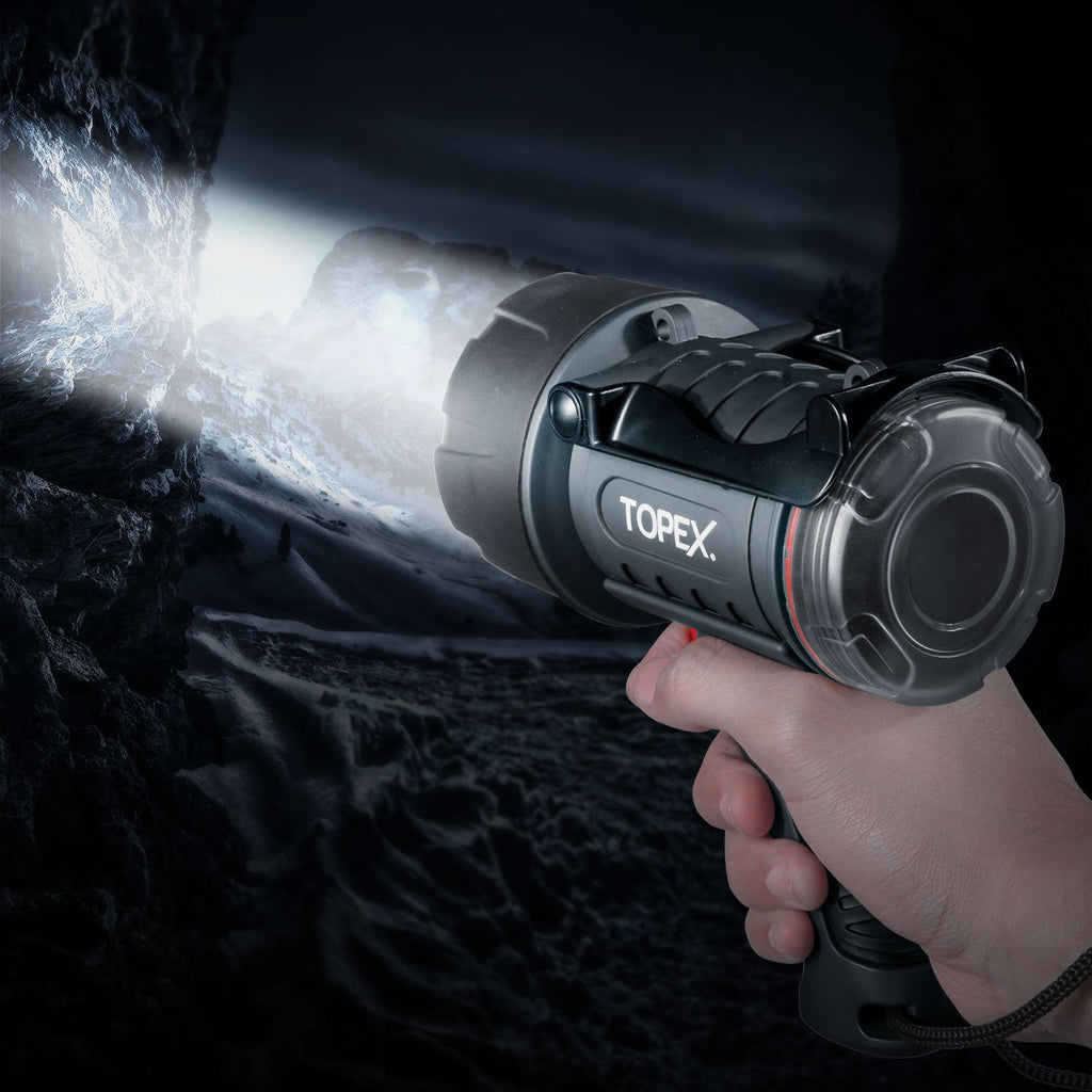 TOPEX Rechargeable Spotlight with 1000 Lumen Cree LED, IP67 Waterproof Handheld Flashlight Searchlight with Detachable Red Light Filter