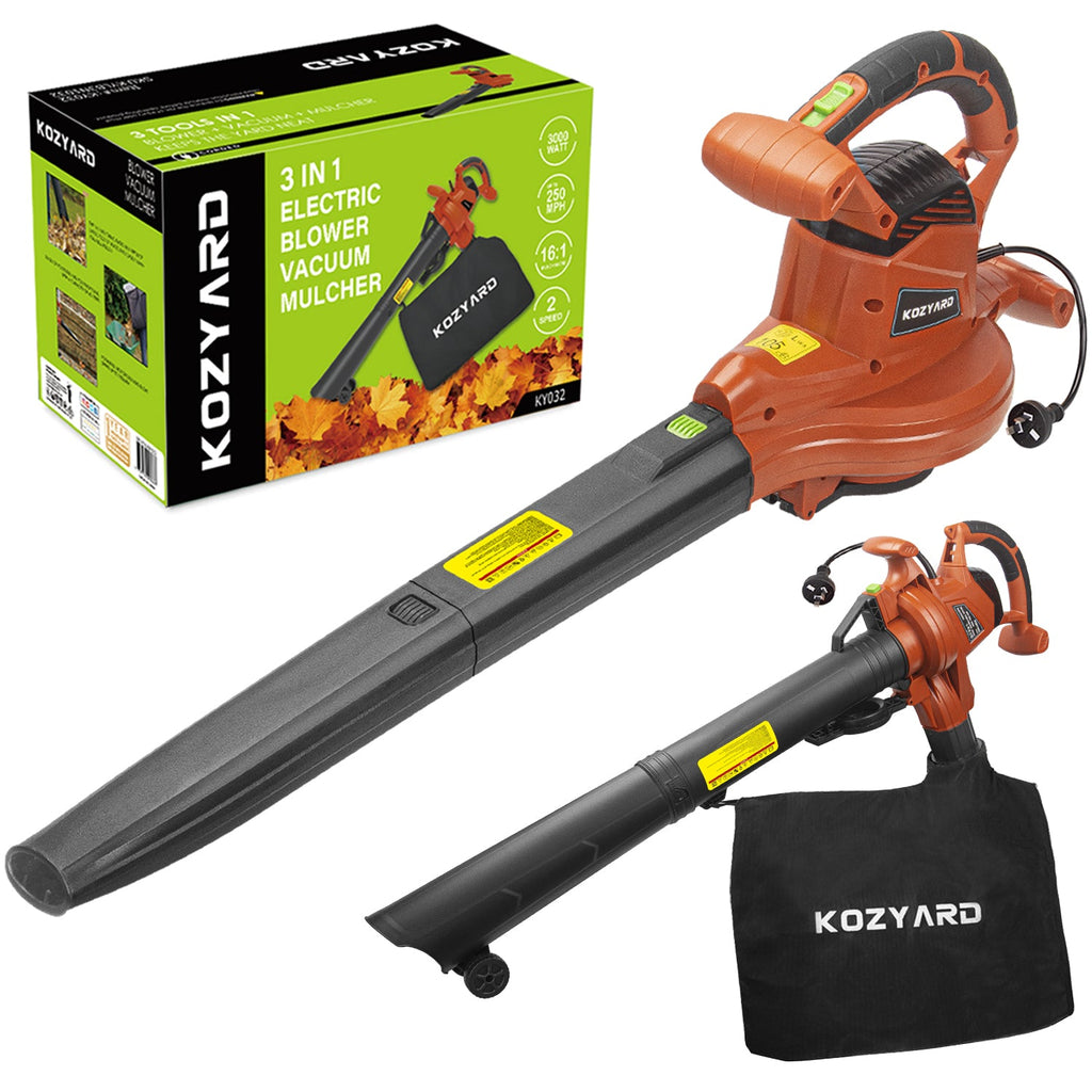KOZYARD 3-in-1 Electric Leaf Blower Vacuum Mulcher 3000W Hand-Held Leaf Vac Garden Gauge