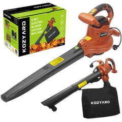 KOZYARD 3-in-1 Electric Leaf Blower Vacuum Mulcher 3000W Hand-Held Leaf Vac Garden Gauge