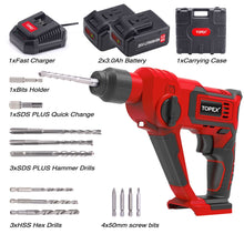 Load image into Gallery viewer, TOPEX 20V Max Lithium Cordless Rotary Hammer Drill Kit w/Battery Charger Bits