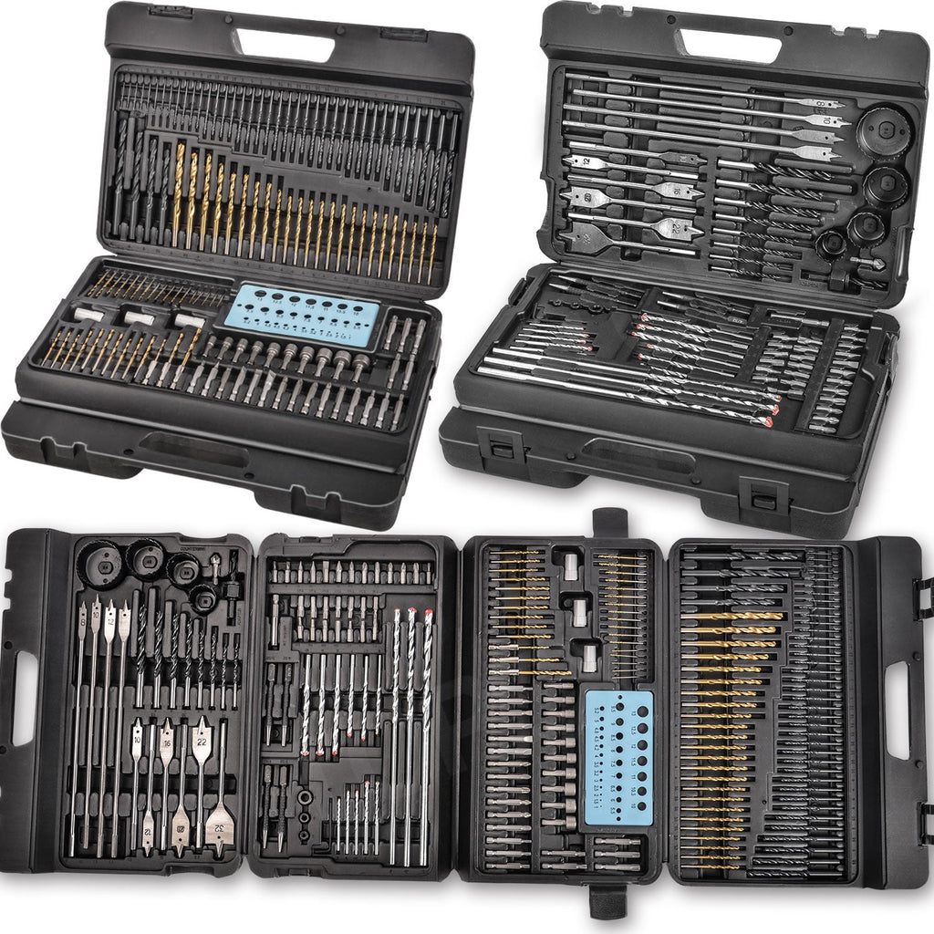 TOPEX 204PC Combination Titanium Drill Bit Set Screw Bits for Metal Wood Masonry