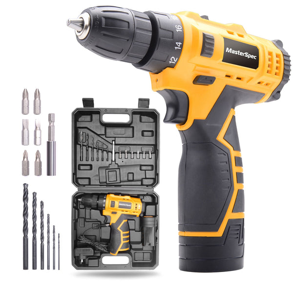 MasterSpec 12V Cordless Drill Driver Screwdriver Accessories W/1 Battery Charger