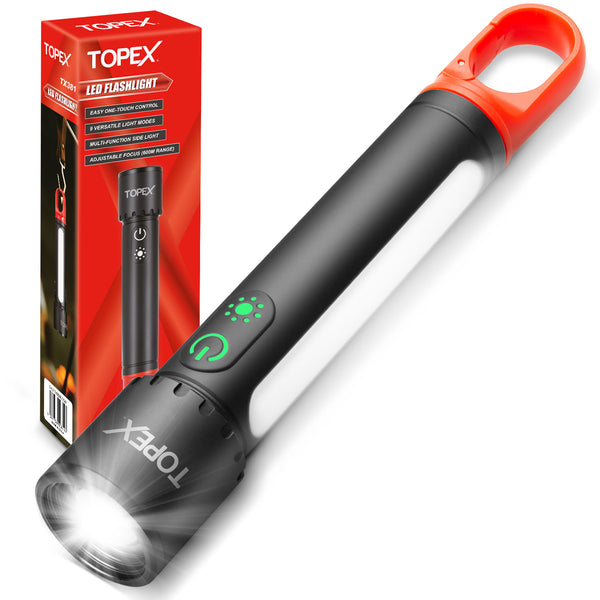 TOPEX LED Torch Rechargeable, 800 Lumens, 600M Super Bright Adjustable Focus Flashlight, 9 Lighting Modes, Waterproof Torch for Camping, Outdoor