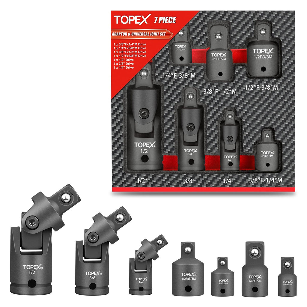 TOPEX 7-piece socket adaptor set 1/4" 3/8" and 1/2" universal joint socket adaptor