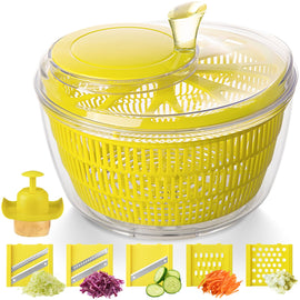 Stelive 2-IN-1 Salad Spinner Salad Spinner Vegetable Chopper Slicer Food Choppers Vegetable Slicer Fruit Cutter Food Dicer with Container Hand Guard (Yellow)
