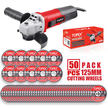 Load image into Gallery viewer, TOPEX Heavy Duty 900W 125mm 5" Angle Grinder w/ 50PCs 5" Cutting Discs
