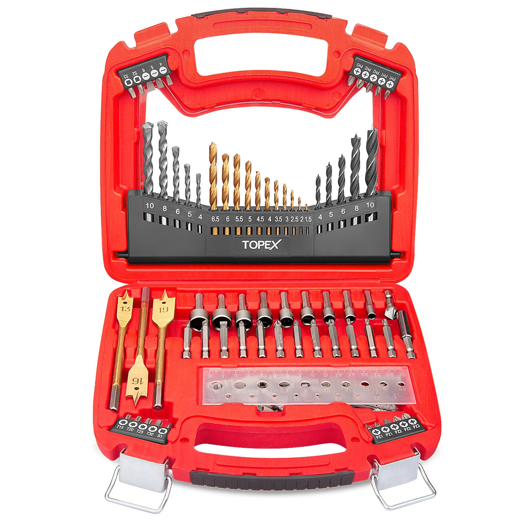 TOPEX 128 Piece Drill Bit Set HSS Titanium Drill & Screwdriver Bit Set with Case