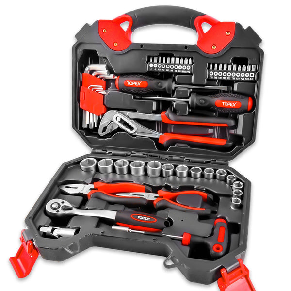 TOPEX 52-Piece Hand Tool Kit Portable Home/Auto Repair Set w/ Ratchet Wrench, Pliers ,Screwdriver Kits and Storage Case