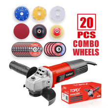 Load image into Gallery viewer, TOPEX 900W 125mm 5'' Angle Grinder w/ 20PCs 115mm Combo Discs Cut Grind Polish