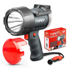 TOPEX Rechargeable Spotlight with 1000 Lumen Cree LED, IP67 Waterproof Handheld Flashlight Searchlight with Detachable Red Light Filter
