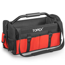 Load image into Gallery viewer, TOPEX 16 Inch Tool Bag, Multi-pocket Tool Organiser, High Bearing Wide Mouth Tool Tote Bag with Adjustable Shoulder Strap, Foldable, Rotatable Steel Handle