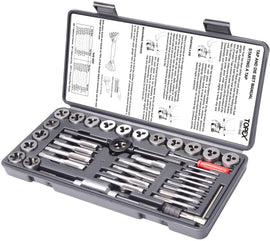 TOPEX 40 PCs Imperial Tap and Die Set Screw Thread Drill Kit Pitch Gauge M3-M12