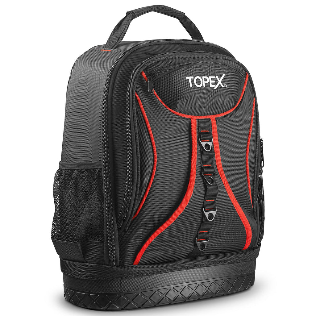 TOPEX 18 Inch Tool Backpack, 21 Pockets Inside and Outside Tool Organiser, Premium Fabric Tool Bag with Tough Bottom, for Home  and Workshop Organisations