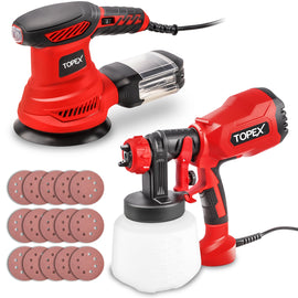 TOPEX Tool Combo Handhold Electric Paint Sprayer Gun & Random Orbital Sander Polisher