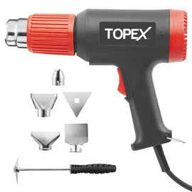 TOPEX Heat Gun Hot Air Heating Tool Kit Dual Speed w/ 5 Accessories Storage Case