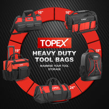 Load image into Gallery viewer, TOPEX 16 Inch Tool Bag, Multi-pocket Tool Organiser, High Bearing Wide Mouth Tool Tote Bag with Adjustable Shoulder Strap, Foldable, Rotatable Steel Handle