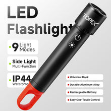 Load image into Gallery viewer, TOPEX LED Torch Rechargeable, 800 Lumens, 600M Super Bright Adjustable Focus Flashlight, 9 Lighting Modes, Waterproof Torch for Camping, Outdoor