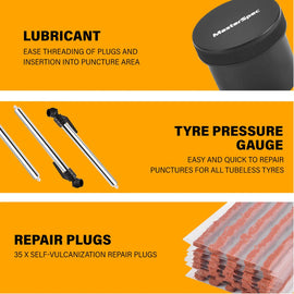 MasterSpec 64-Piece Tubeless Tire Puncture Repair Kit | Universal Flat Tire Plug Tool Set