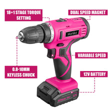Load image into Gallery viewer, Monika 12V Pink Lithium Cordless Drill