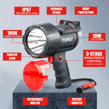 Load image into Gallery viewer, TOPEX Rechargeable Spotlight with 1000 Lumen Cree LED, IP67 Waterproof Handheld Flashlight Searchlight with Detachable Red Light Filter