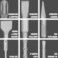 Load image into Gallery viewer, TOPEX 17 Piece SDS PLUS Rotary Hammer Drill Bits Set &amp; Chisel Bits Hole Tool Set