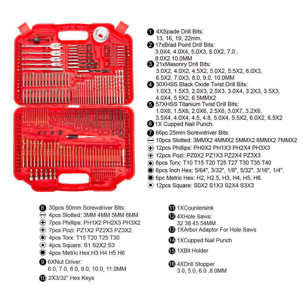 TOPEX 20V Cordless Hammer Drill Impact Driver Power Tool Combo Kit w/ Drill Bits