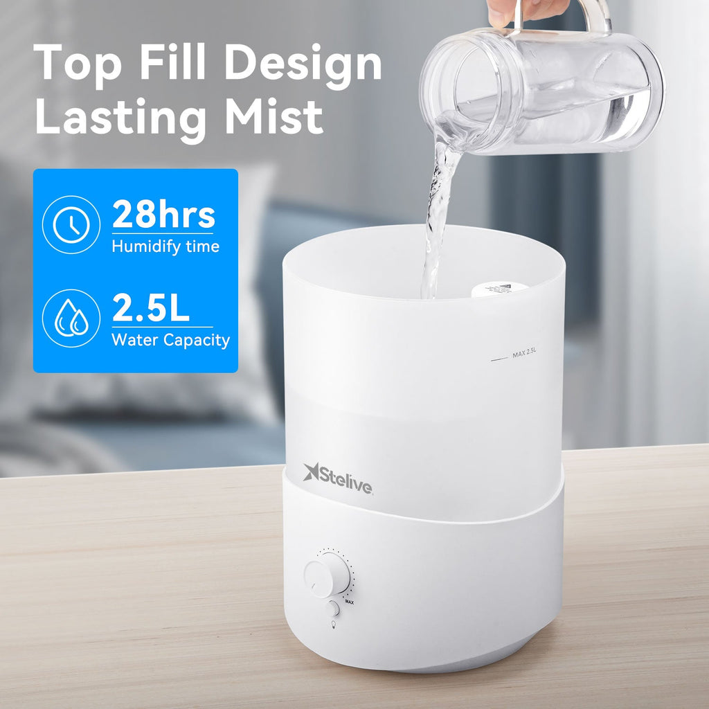 Stelive 2.5L Humidifier for Bedroom Children's Room, Cool Mist Humidifier and Essential Oil Diffuser Combo, Top Fill Humidifier for Baby, Home, Plant
