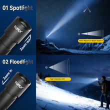 Load image into Gallery viewer, TOPEX LED Torch Rechargeable, 800 Lumens, 600M Super Bright Adjustable Focus Flashlight, 9 Lighting Modes, Waterproof Torch for Camping, Outdoor