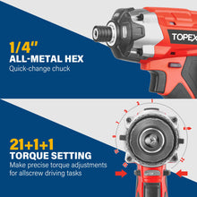 Load image into Gallery viewer, TOPEX 20V Cordless Twin Drill &amp; Impact Driver Set &amp; 32 Screwdriver Bits set